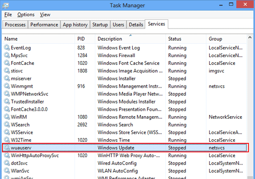 Windows 8 Task Manager Services, wuauserv